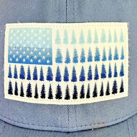Columbia Blue Canvas White Mesh Tree Flag FlexFit Trucker Hat - Picture 16 of 16